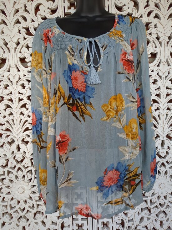 Lucky Brand Tops - L Lucky Brand Long Sleeved Sheer Floral Tunic Top